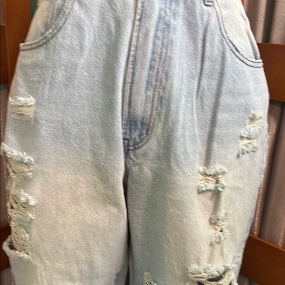 Fashion Nova Blue Straight Leg Jeans with Vintage Distressing - Picture 9 of 16